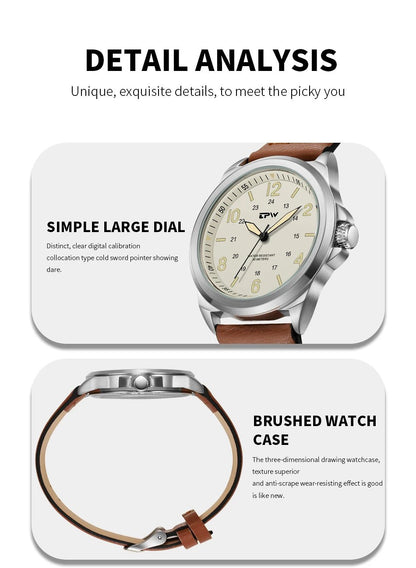 TPW Classic Field Watch Fabric Strap Stitched Leather Band 42mm - Checkouts USA