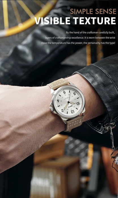 TPW Classic Field Watch Fabric Strap Stitched Leather Band 42mm - Checkouts USA