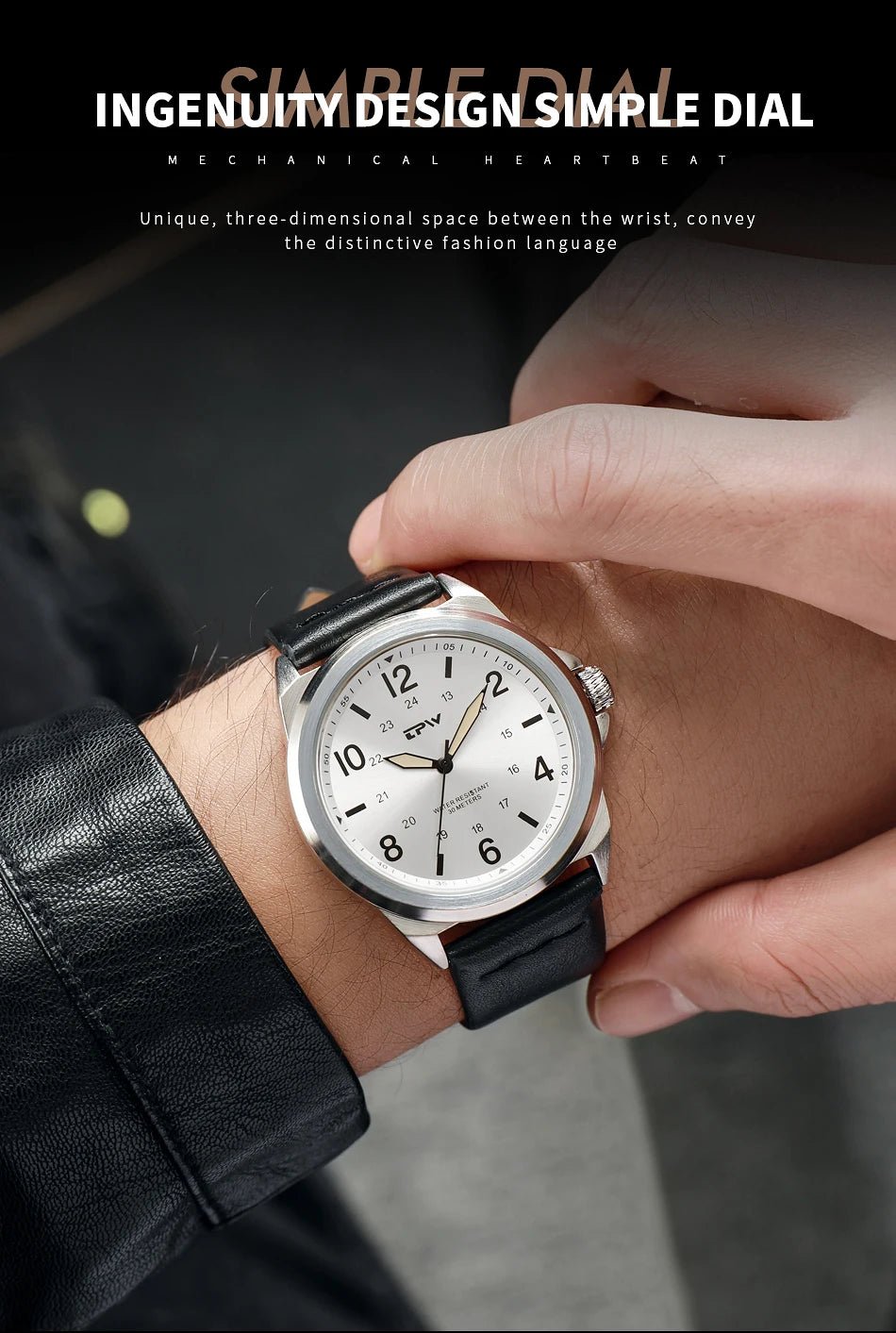 TPW Classic Field Watch Fabric Strap Stitched Leather Band 42mm - Checkouts USA