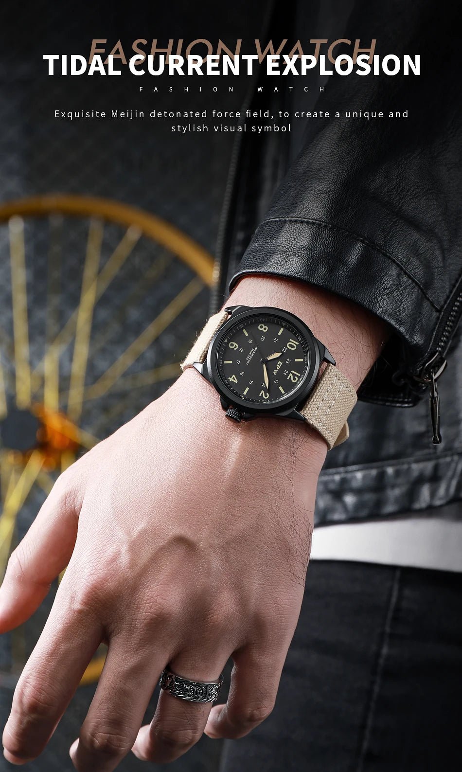 TPW Classic Field Watch Fabric Strap Stitched Leather Band 42mm - Checkouts USA