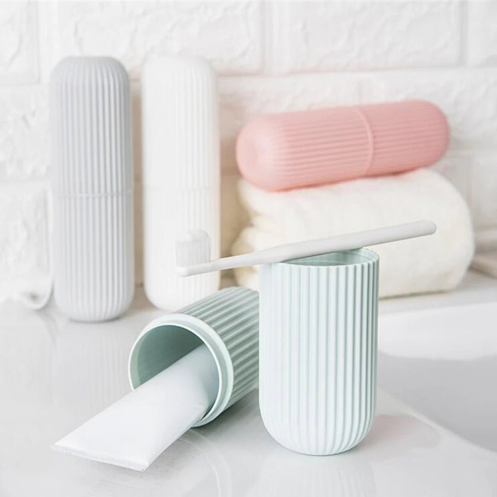Travel Toothbrush Box Vertical Stripe Portable Mouthwash Cup Brushing Cup Washing Cup Toothware Box Toothpaste Storage Cartridge - Checkouts UK