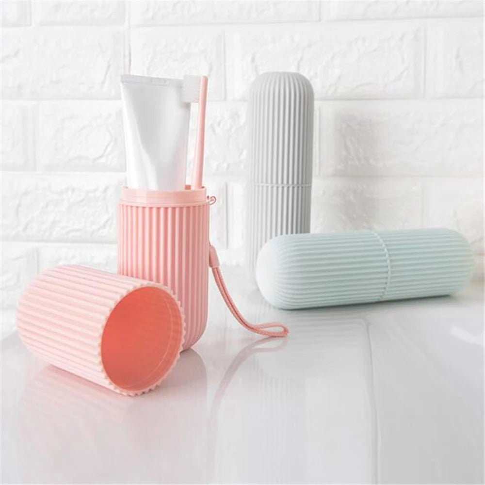 Travel Toothbrush Box Vertical Stripe Portable Mouthwash Cup Brushing Cup Washing Cup Toothware Box Toothpaste Storage Cartridge - Checkouts UK
