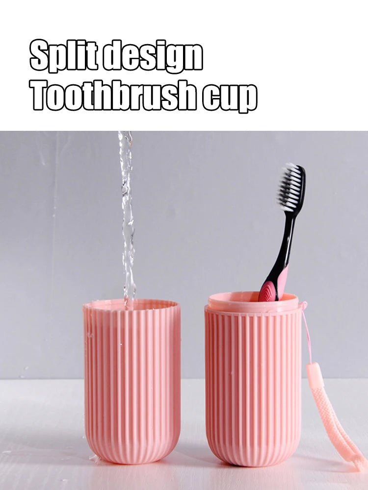 Travel Toothbrush Box Vertical Stripe Portable Mouthwash Cup Brushing Cup Washing Cup Toothware Box Toothpaste Storage Cartridge - Checkouts UK