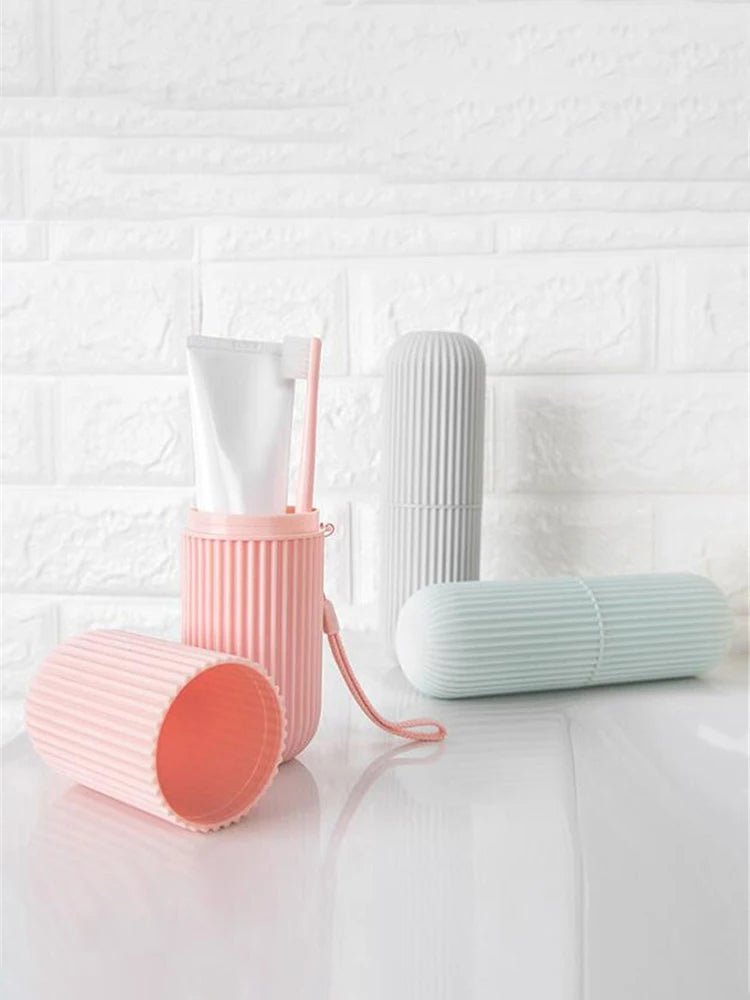 Travel Toothbrush Box Vertical Stripe Portable Mouthwash Cup Brushing Cup Washing Cup Toothware Box Toothpaste Storage Cartridge - Checkouts UK
