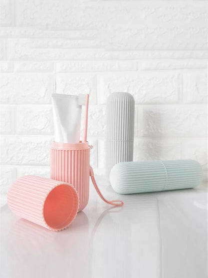 Travel Toothbrush Box Vertical Stripe Portable Mouthwash Cup Brushing Cup Washing Cup Toothware Box Toothpaste Storage Cartridge - Checkouts UK