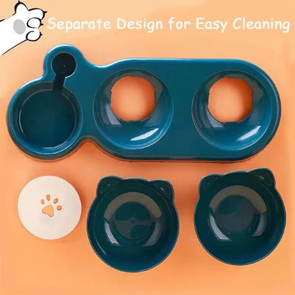 Triple Cat Bowls Pet Feeder, 2 - in - 1 Double Bowls with Automatic Drinking Bottle, Tilted and Rotatable Design for Cats and Dogs - Checkouts UK