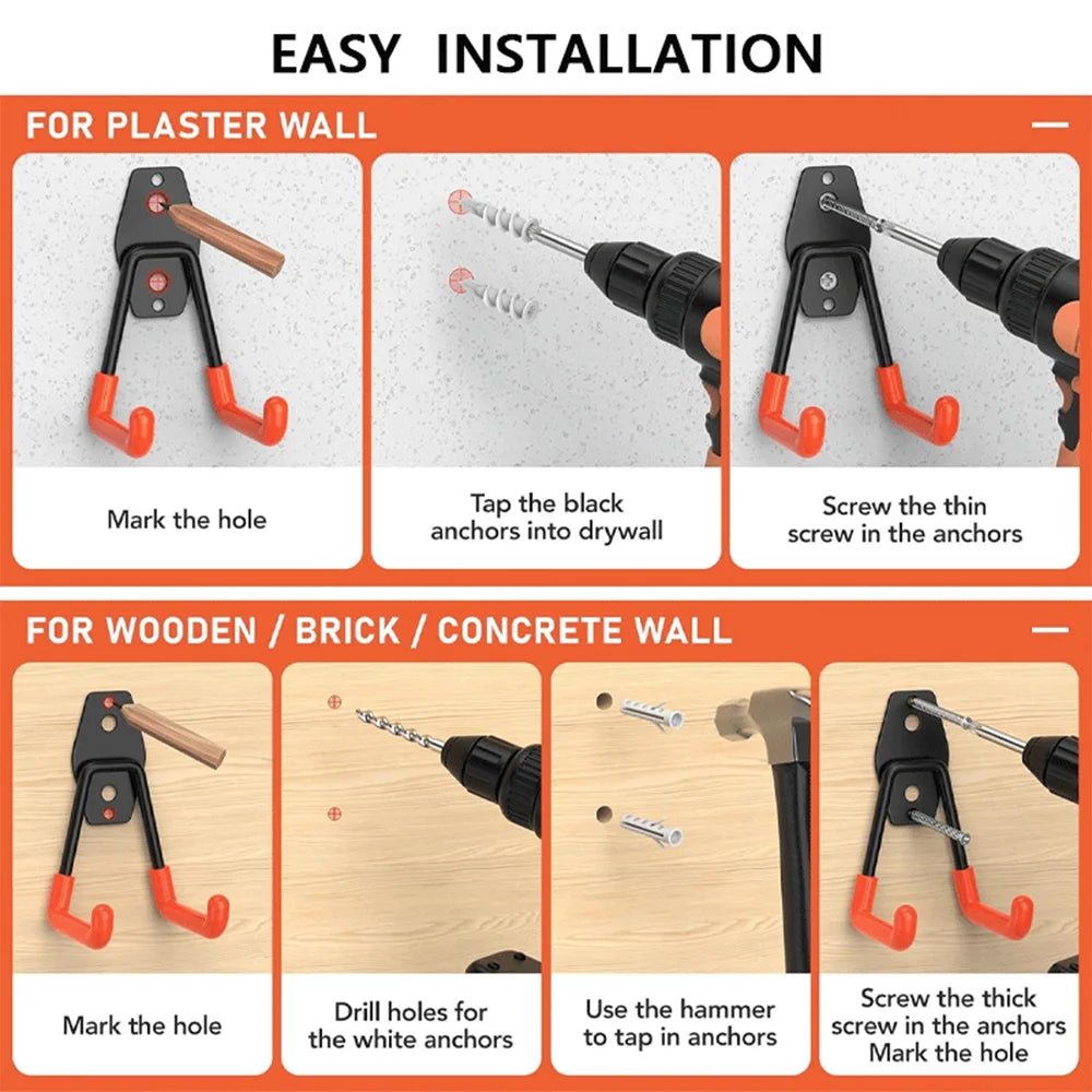 Upgraded 16 Packs Garage Hooks Double Heavy Duty, Garage Storage Hooks, Wall Mount Garage Organization Equipment(Orange) - Checkouts USA