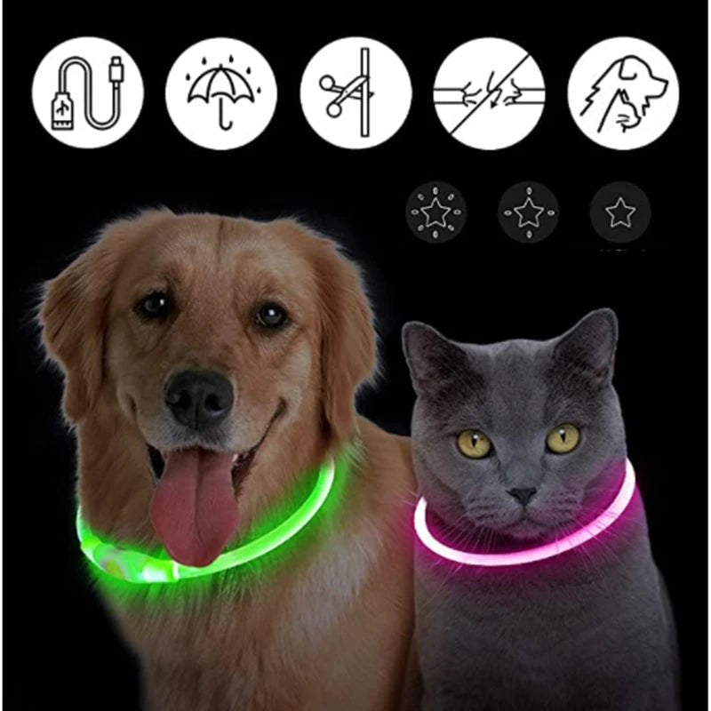 USB Rechargeable Luminous Collar Adjustable Led Glowing Dog Collar for Large Small Dogs Cat Night Light Collar Pet Safety Harnes - Checkouts UK