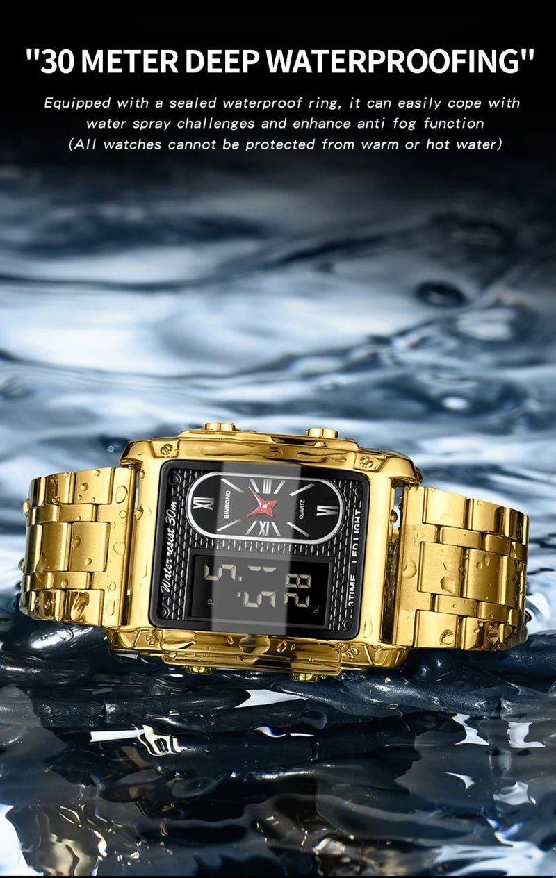 UTHAI H37 Fashion Square Double Screen Digital Watch for Men Light Luxury Leisure Sports Waterproof Men's Quartz Watch - Checkouts USA