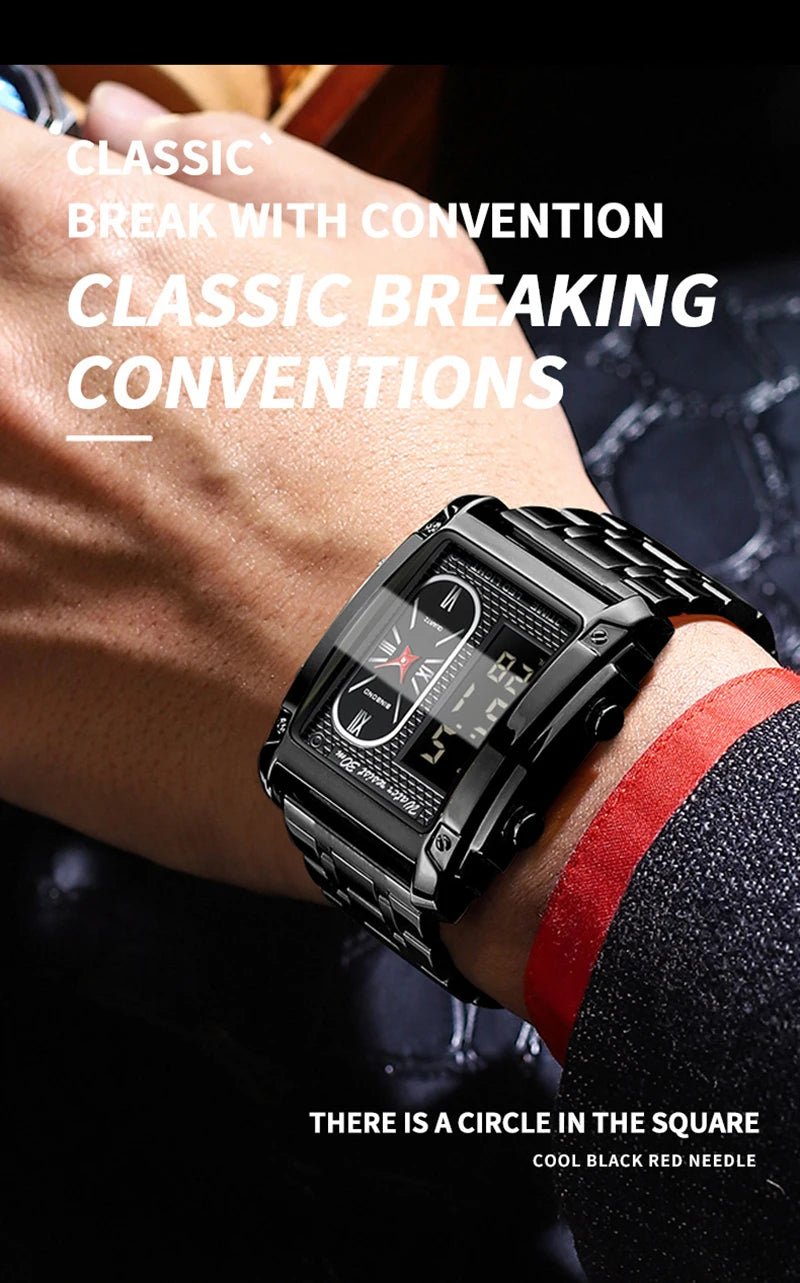 UTHAI H37 Fashion Square Double Screen Digital Watch for Men Light Luxury Leisure Sports Waterproof Men's Quartz Watch - Checkouts USA