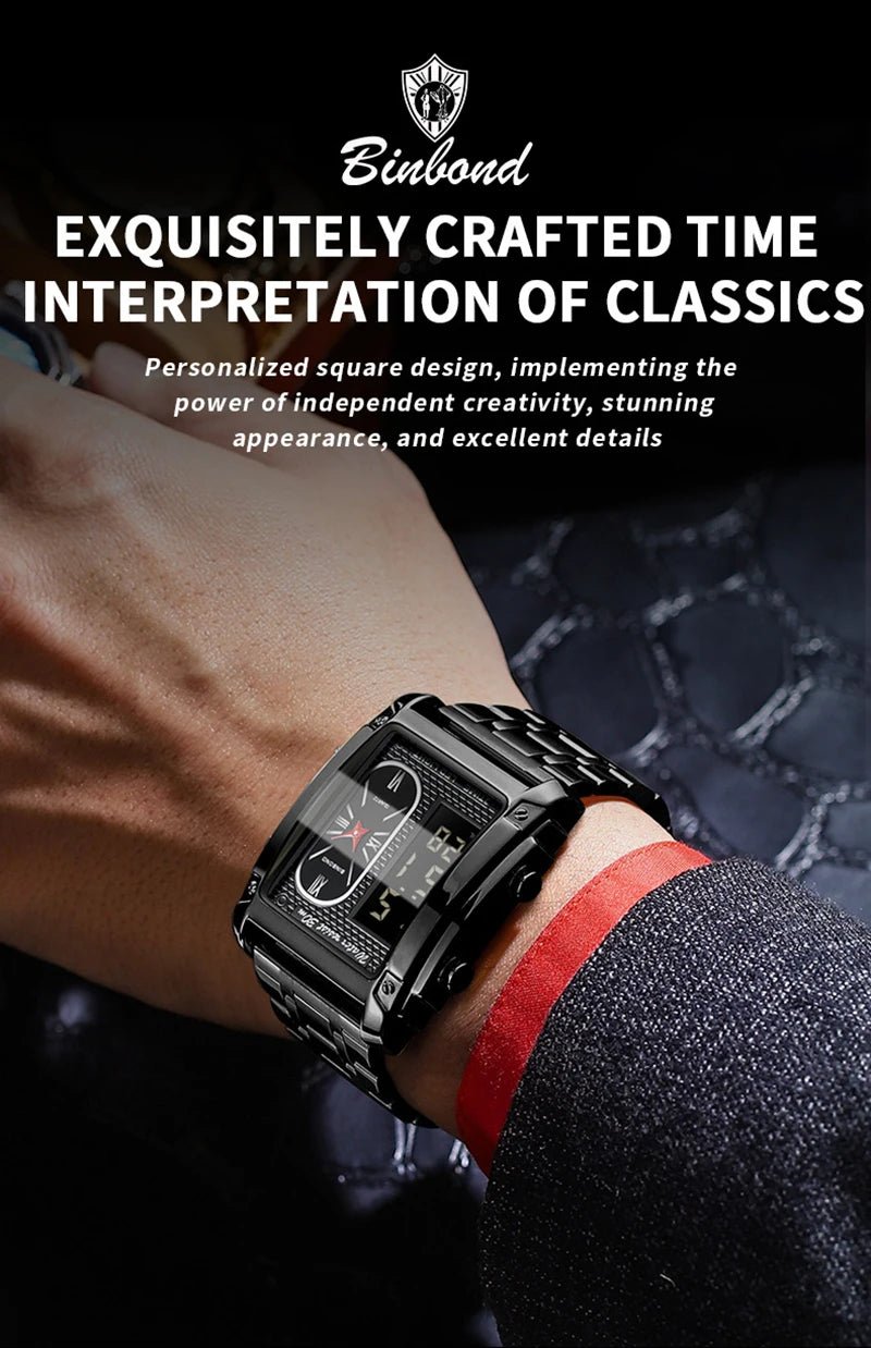 UTHAI H37 Fashion Square Double Screen Digital Watch for Men Light Luxury Leisure Sports Waterproof Men's Quartz Watch - Checkouts USA