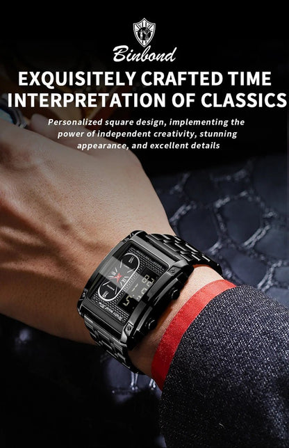 UTHAI H37 Fashion Square Double Screen Digital Watch for Men Light Luxury Leisure Sports Waterproof Men's Quartz Watch - Checkouts USA