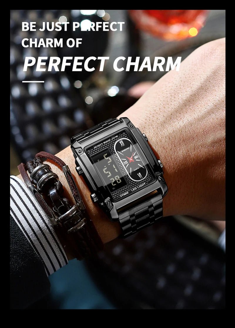 UTHAI H37 Fashion Square Double Screen Digital Watch for Men Light Luxury Leisure Sports Waterproof Men's Quartz Watch - Checkouts USA