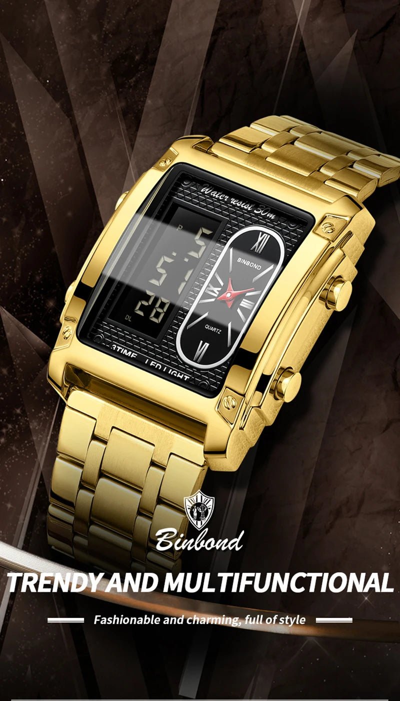 UTHAI H37 Fashion Square Double Screen Digital Watch for Men Light Luxury Leisure Sports Waterproof Men's Quartz Watch - Checkouts USA