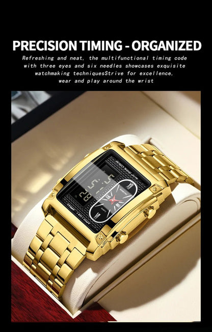 UTHAI H37 Fashion Square Double Screen Digital Watch for Men Light Luxury Leisure Sports Waterproof Men's Quartz Watch - Checkouts USA