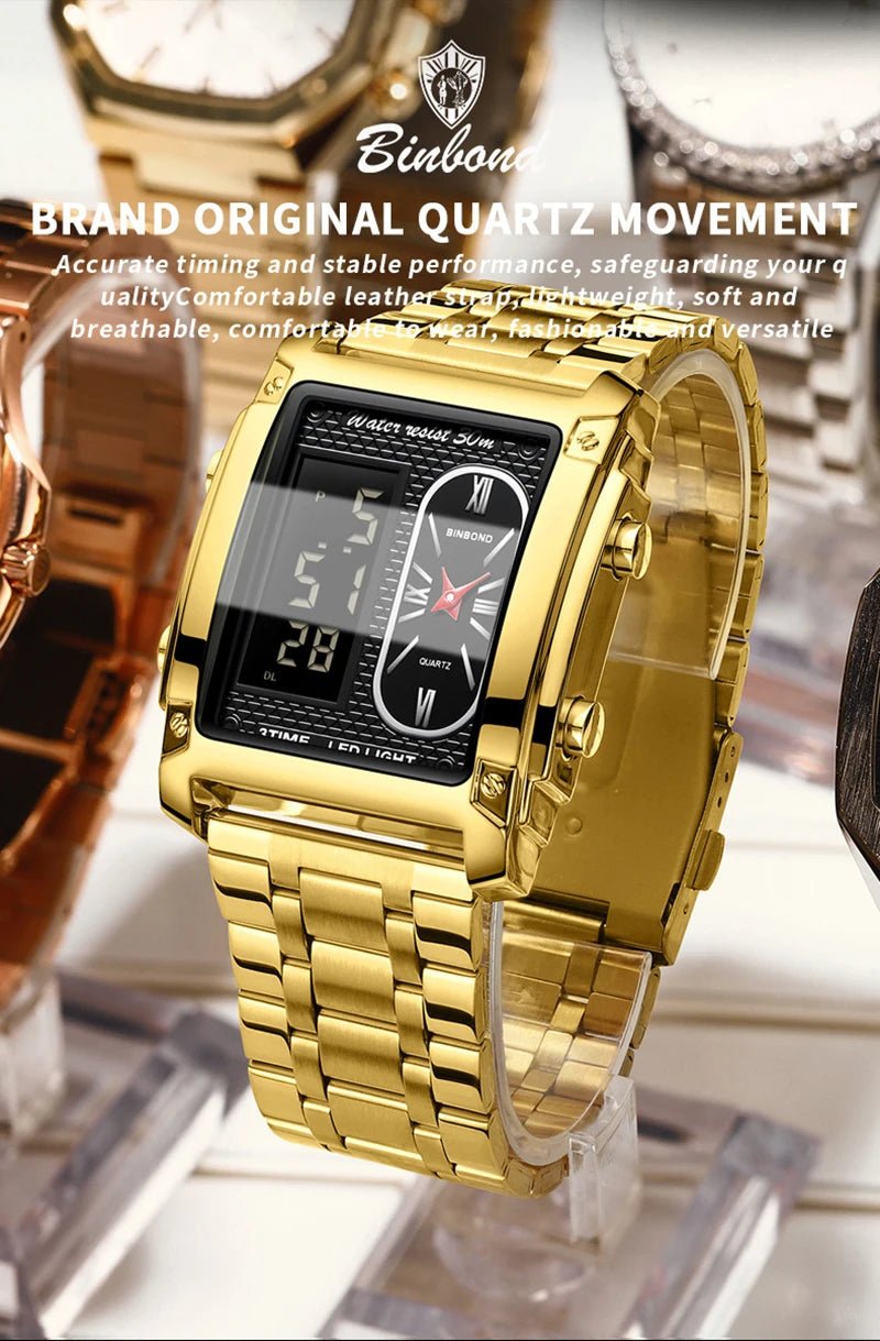 UTHAI H37 Fashion Square Double Screen Digital Watch for Men Light Luxury Leisure Sports Waterproof Men's Quartz Watch - Checkouts USA
