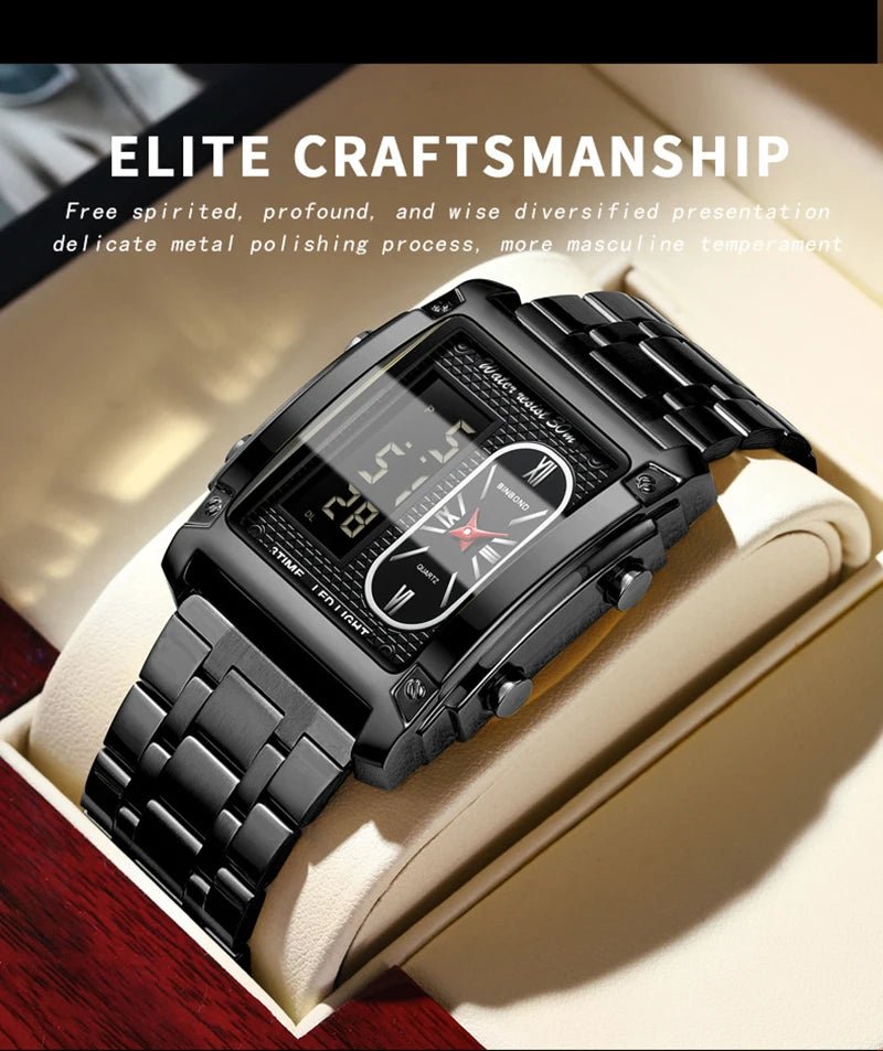 UTHAI H37 Fashion Square Double Screen Digital Watch for Men Light Luxury Leisure Sports Waterproof Men's Quartz Watch - Checkouts USA