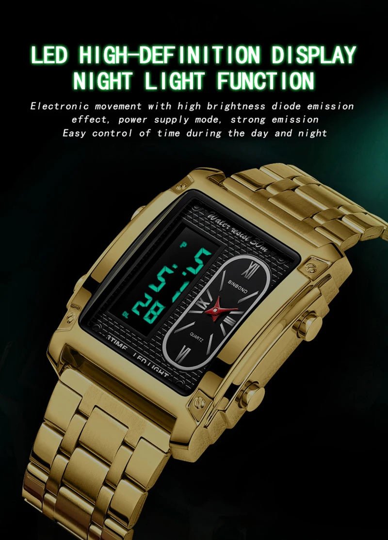 UTHAI H37 Fashion Square Double Screen Digital Watch for Men Light Luxury Leisure Sports Waterproof Men's Quartz Watch - Checkouts USA