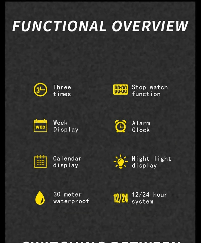 UTHAI H37 Fashion Square Double Screen Digital Watch for Men Light Luxury Leisure Sports Waterproof Men's Quartz Watch - Checkouts USA