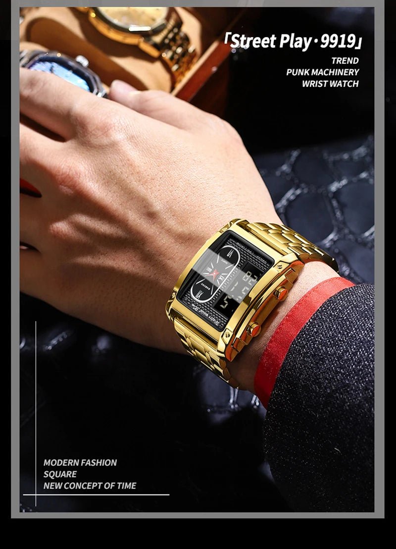 UTHAI H37 Fashion Square Double Screen Digital Watch for Men Light Luxury Leisure Sports Waterproof Men's Quartz Watch - Checkouts USA