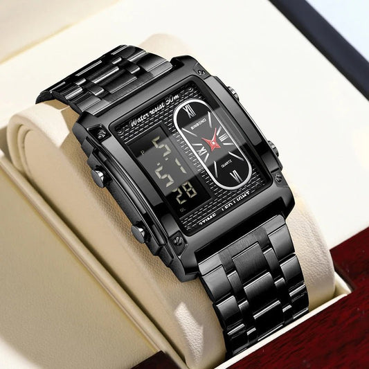 UTHAI H37 Fashion Square Double Screen Digital Watch for Men Light Luxury Leisure Sports Waterproof Men's Quartz Watch - Checkouts USA