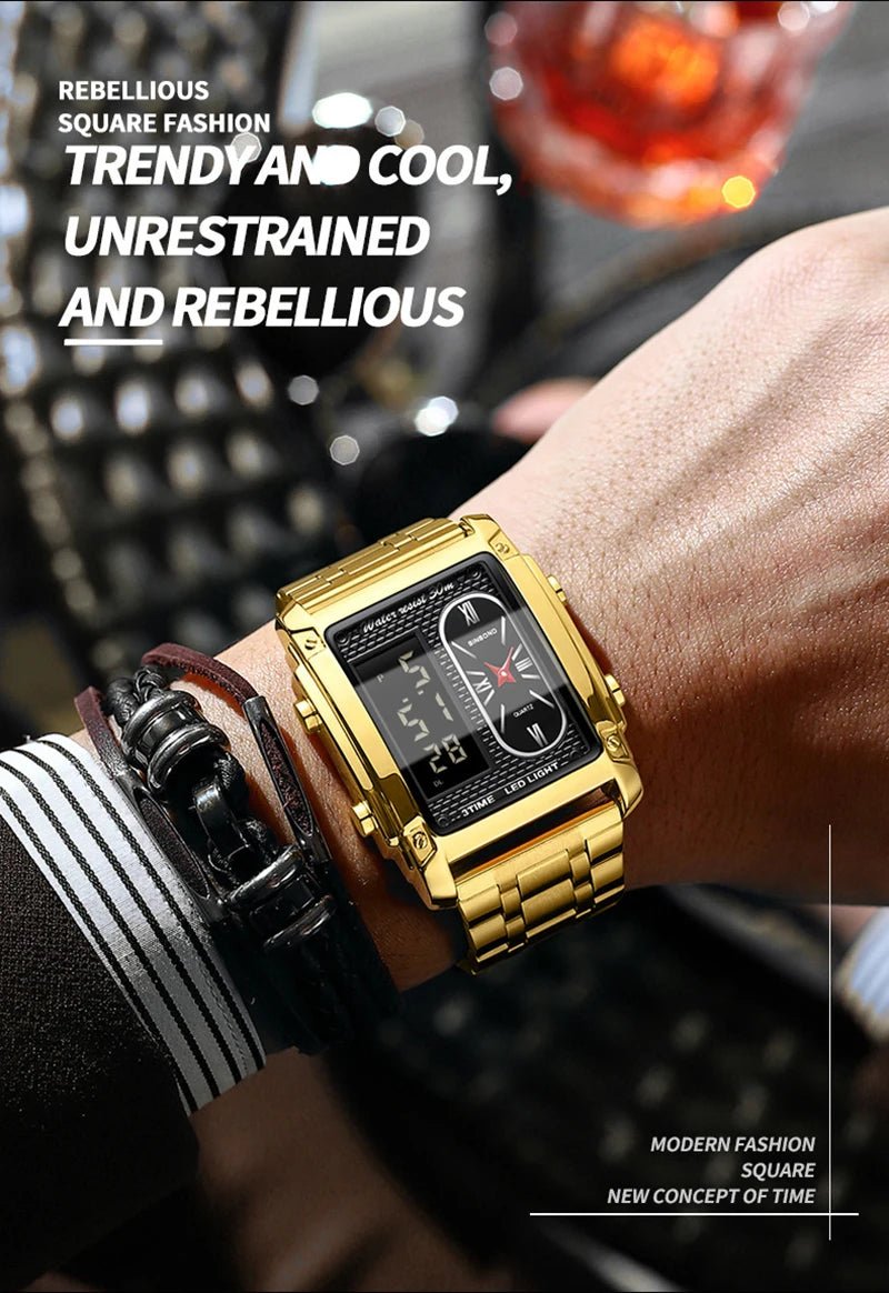 UTHAI H37 Fashion Square Double Screen Digital Watch for Men Light Luxury Leisure Sports Waterproof Men's Quartz Watch - Checkouts USA