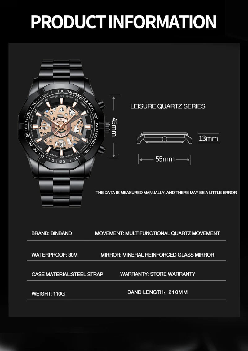 UTHAI RELOJ HOMBRE Light Luxury Business Hollow Glow Pointer Waterproof Stainless Steel Metal Strap Quartz Watch Gift H169 - Checkouts USA