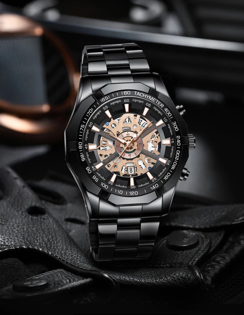 UTHAI RELOJ HOMBRE Light Luxury Business Hollow Glow Pointer Waterproof Stainless Steel Metal Strap Quartz Watch Gift H169 - Checkouts USA