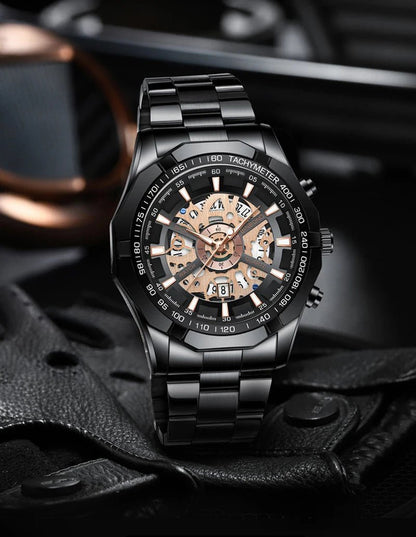 UTHAI RELOJ HOMBRE Light Luxury Business Hollow Glow Pointer Waterproof Stainless Steel Metal Strap Quartz Watch Gift H169 - Checkouts USA