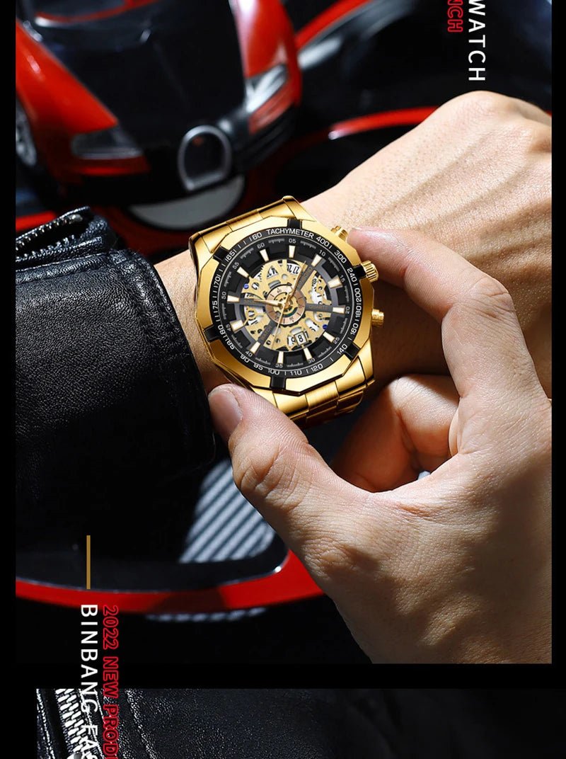 UTHAI RELOJ HOMBRE Light Luxury Business Hollow Glow Pointer Waterproof Stainless Steel Metal Strap Quartz Watch Gift H169 - Checkouts USA