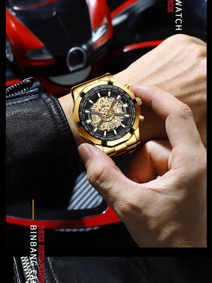 UTHAI RELOJ HOMBRE Light Luxury Business Hollow Glow Pointer Waterproof Stainless Steel Metal Strap Quartz Watch Gift H169 - Checkouts USA