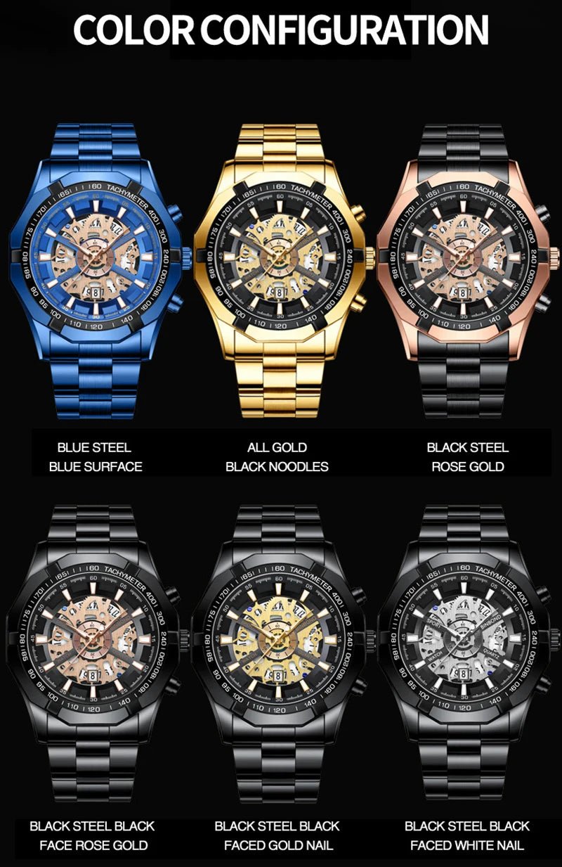 UTHAI RELOJ HOMBRE Light Luxury Business Hollow Glow Pointer Waterproof Stainless Steel Metal Strap Quartz Watch Gift H169 - Checkouts USA