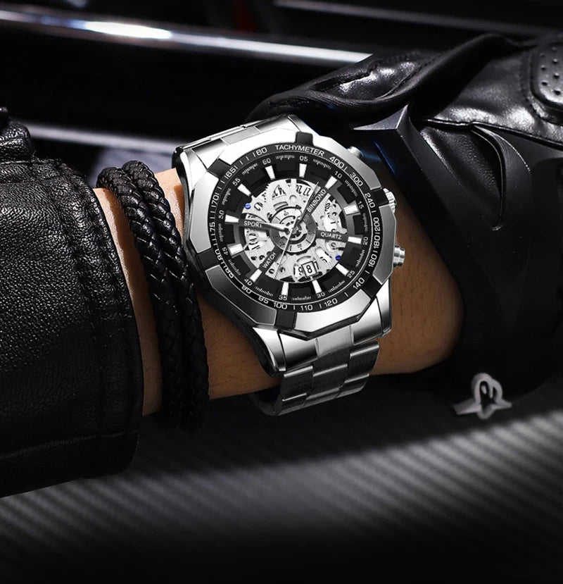 UTHAI RELOJ HOMBRE Light Luxury Business Hollow Glow Pointer Waterproof Stainless Steel Metal Strap Quartz Watch Gift H169 - Checkouts USA