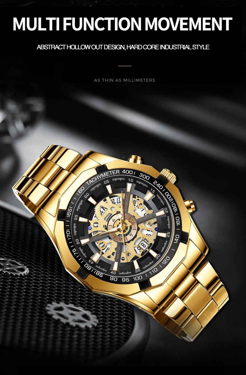 UTHAI RELOJ HOMBRE Light Luxury Business Hollow Glow Pointer Waterproof Stainless Steel Metal Strap Quartz Watch Gift H169 - Checkouts USA