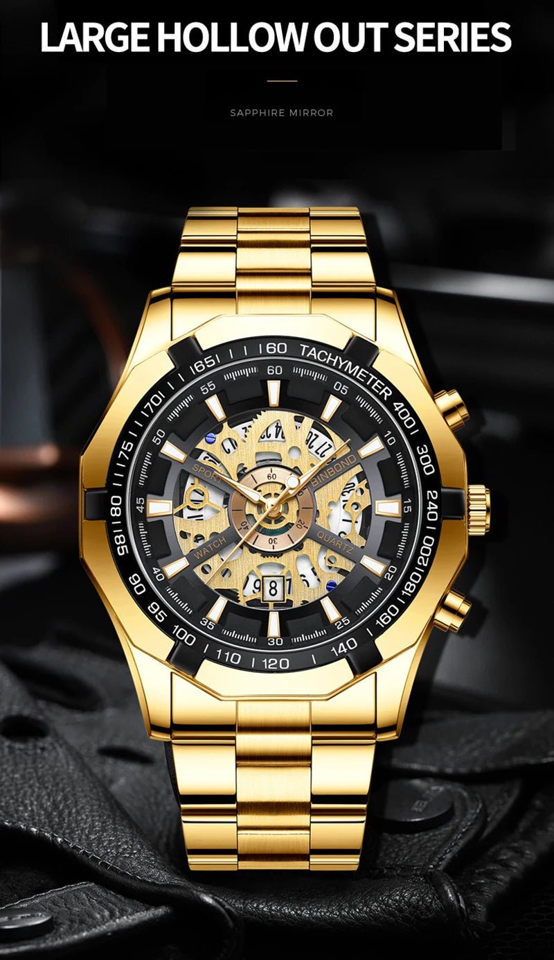 UTHAI RELOJ HOMBRE Light Luxury Business Hollow Glow Pointer Waterproof Stainless Steel Metal Strap Quartz Watch Gift H169 - Checkouts USA