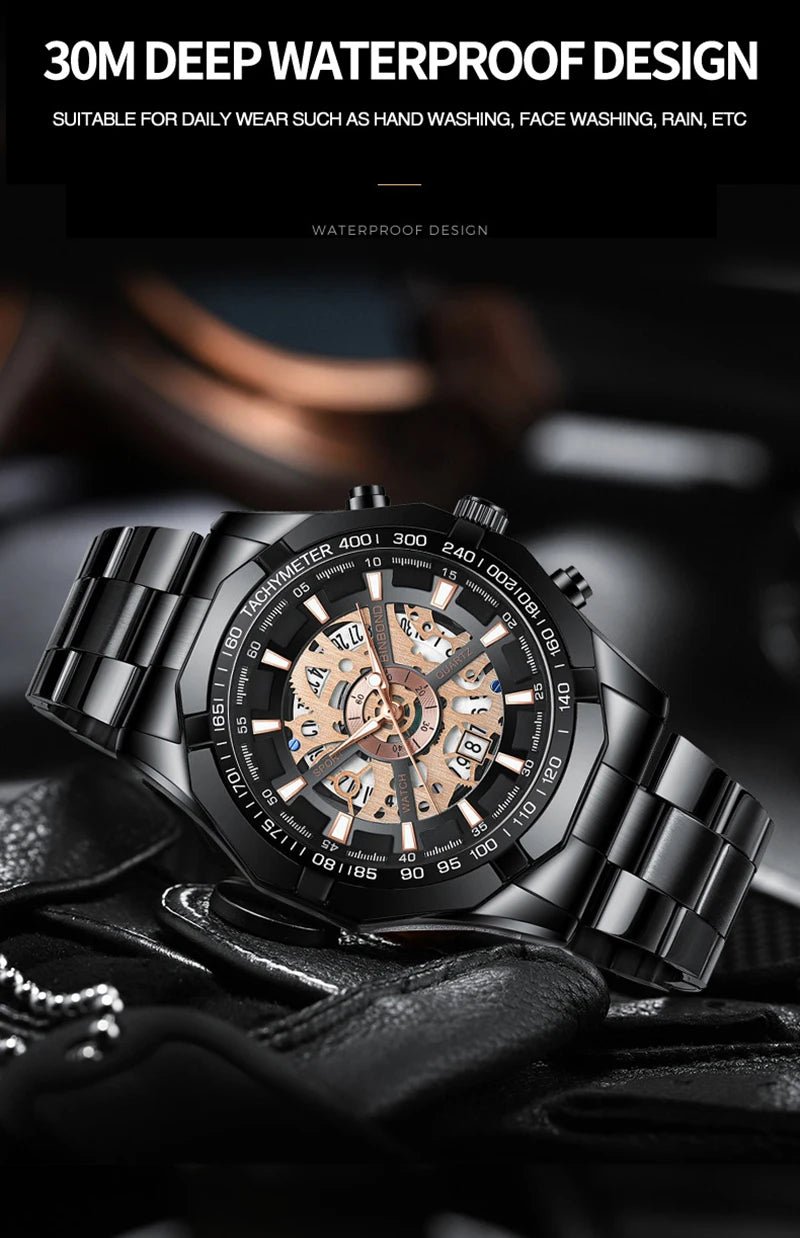 UTHAI RELOJ HOMBRE Light Luxury Business Hollow Glow Pointer Waterproof Stainless Steel Metal Strap Quartz Watch Gift H169 - Checkouts USA