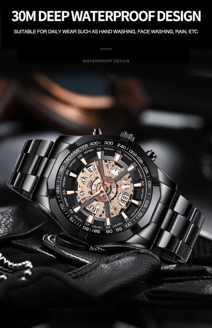 UTHAI RELOJ HOMBRE Light Luxury Business Hollow Glow Pointer Waterproof Stainless Steel Metal Strap Quartz Watch Gift H169 - Checkouts USA