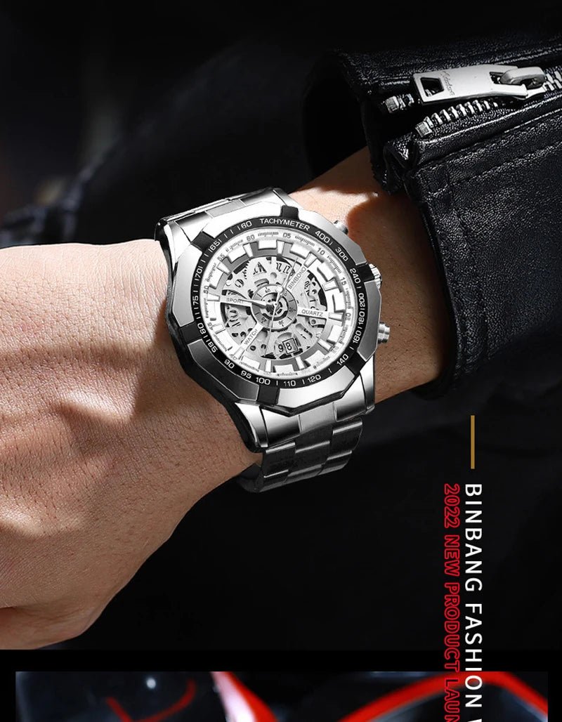 UTHAI RELOJ HOMBRE Light Luxury Business Hollow Glow Pointer Waterproof Stainless Steel Metal Strap Quartz Watch Gift H169 - Checkouts USA