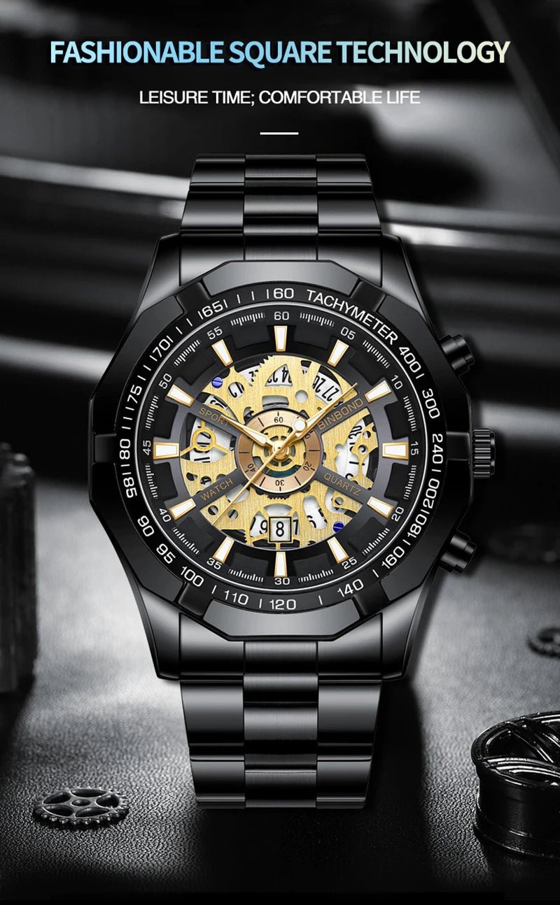 UTHAI RELOJ HOMBRE Light Luxury Business Hollow Glow Pointer Waterproof Stainless Steel Metal Strap Quartz Watch Gift H169 - Checkouts USA