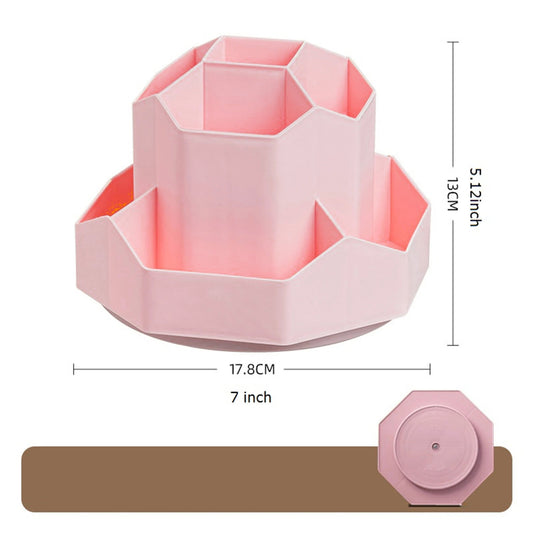 White/Pink Pen Stand 360°Rotatable Pen Holder Large Capacity Desk Pencil Storage Box 9 - Grid Stationery Organizer School Office - Checkouts USA