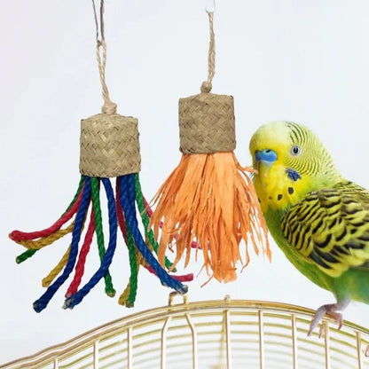 Wholesale Bulk 1pc Colorful Rattan Bird Chewing Toys Parrot Shredder Bite Hanging Toy Swing Cage Accessories for Pet Cockatiel Budgies Lovebird - Furbury
