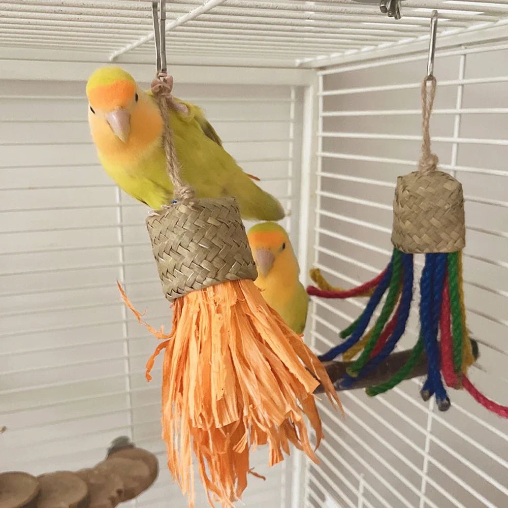 Wholesale Bulk 1pc Colorful Rattan Bird Chewing Toys Parrot Shredder Bite Hanging Toy Swing Cage Accessories for Pet Cockatiel Budgies Lovebird - Furbury
