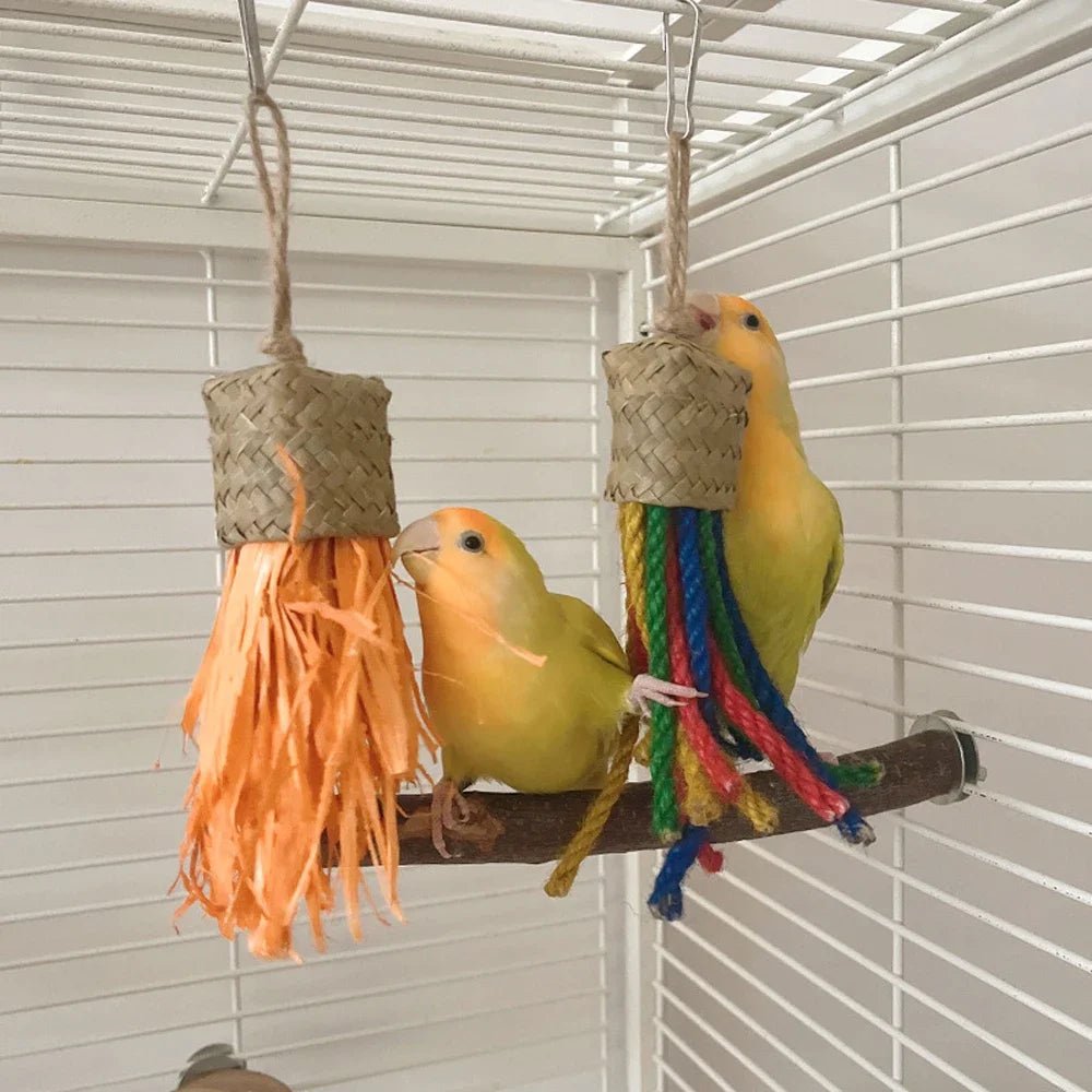Wholesale Bulk 1pc Colorful Rattan Bird Chewing Toys Parrot Shredder Bite Hanging Toy Swing Cage Accessories for Pet Cockatiel Budgies Lovebird - Furbury