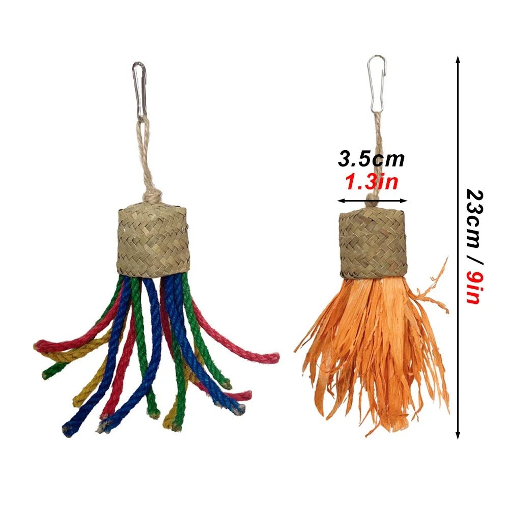 Wholesale Bulk 1pc Colorful Rattan Bird Chewing Toys Parrot Shredder Bite Hanging Toy Swing Cage Accessories for Pet Cockatiel Budgies Lovebird - Furbury