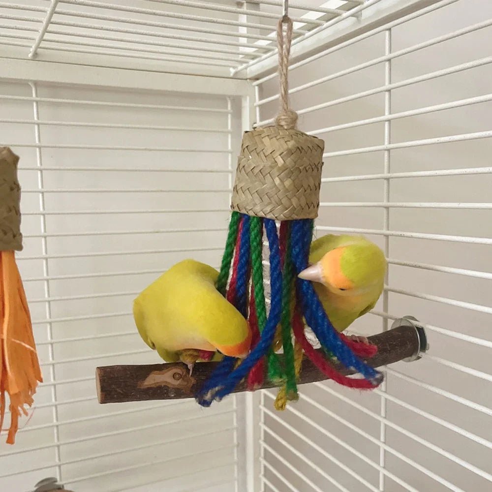 Wholesale Bulk 1pc Colorful Rattan Bird Chewing Toys Parrot Shredder Bite Hanging Toy Swing Cage Accessories for Pet Cockatiel Budgies Lovebird - Furbury