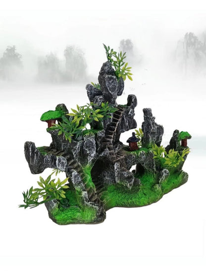 Wholesale Bulk 1Pcs NEW Aquarium Mountain Rockery Landscape View Decoration Hill Hanging Bridge View Ornament Resin Fish Tank Decoration Large - Furbury
