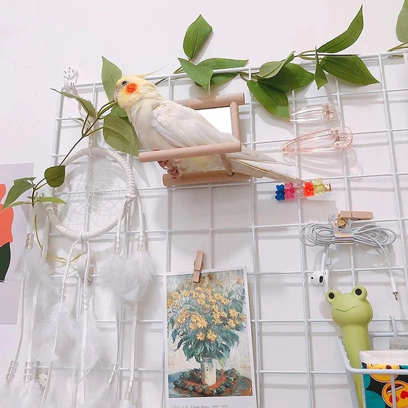 Wholesale Bulk Bird Mirror Wooden Interactive Play Toy With Perch For Small Parrot Budgies Parakeet Cockatiel Conure Lovebird Cage Accessories - Furbury