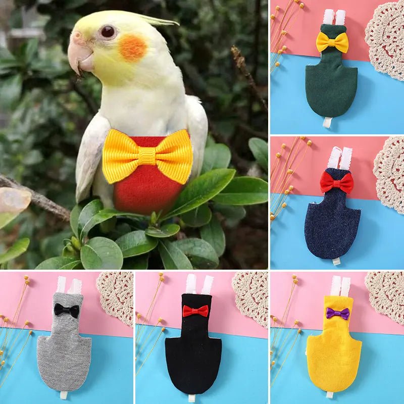Wholesale Bulk Bird Parrot Diaper With Bowtie Cute Flight Suit Nappy Clothes For Cockatiel Green Cheek Conure Parakeet Pigeons Bird Accessories - Furbury