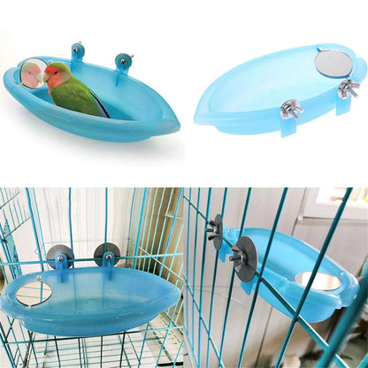 Wholesale Bulk Bird Water Bath Tub For Pet Cage Hanging Bowl Parrot Parakeet Bird Bath+Mirror Birdbath - Furbury