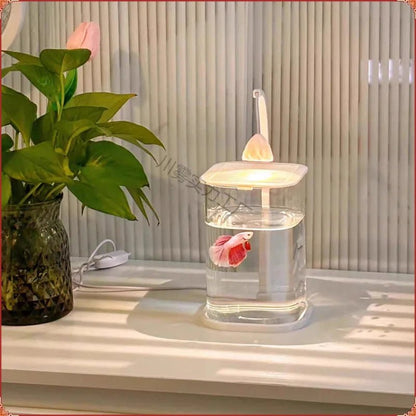 Wholesale Bulk Fish Tank Fighting Fish Special Ultra White Small Lazy Glass Tank Living Room Creative Desktop Decoration High - end Viewing Light - Furbury